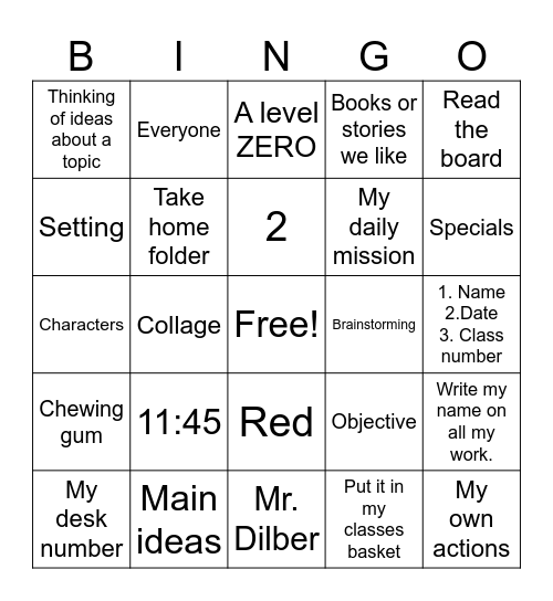 4th Grade Expectations and Review Bingo Card