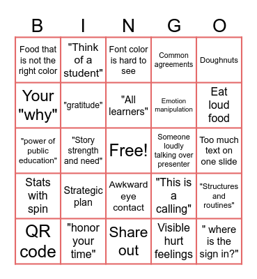 Back to School Bingo Card