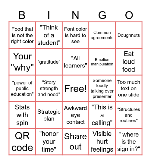 Back to School Bingo Card