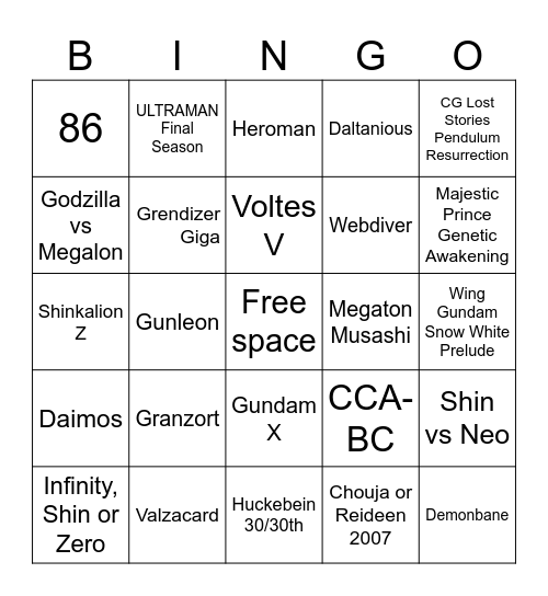 SRW Y DLC Bingo Card