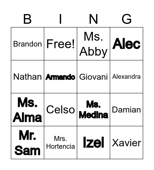 People in my class! Bingo Card
