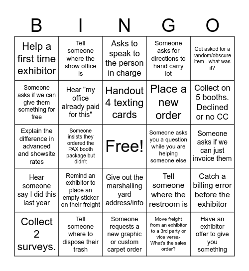 PAX West Bingo - Move In Bingo Card