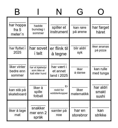 BLI KJENT 8.TRINN Bingo Card