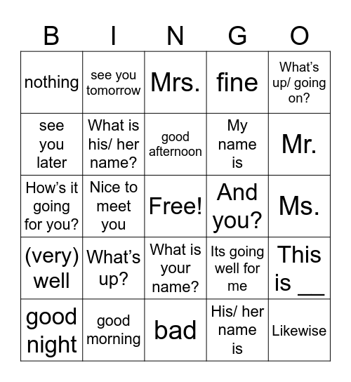 Unidad 1.A Bingo Card