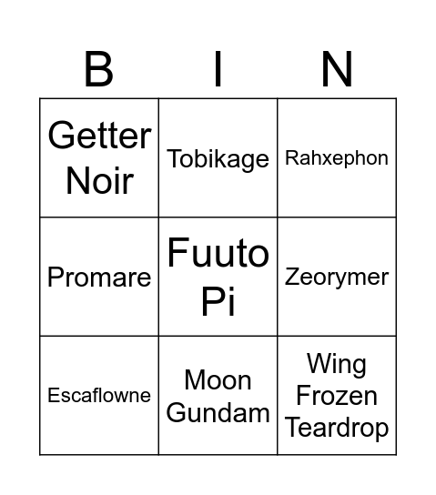 SRW Y DLC Bingo Card