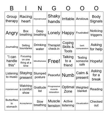 Window of Tolerance Bingo Card