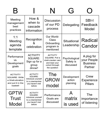 Leadership Eggcelerator BINGO Card