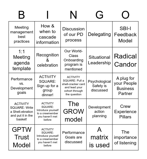 Leadership Eggcelerator BINGO Card