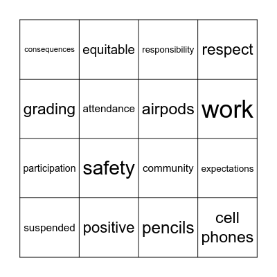 syllabus BINGO Card