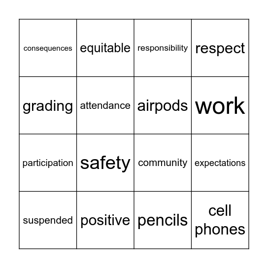 syllabus BINGO Card