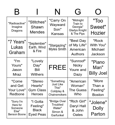Musical Bingo Card