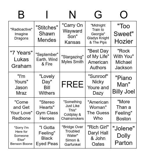 Musical Bingo Card