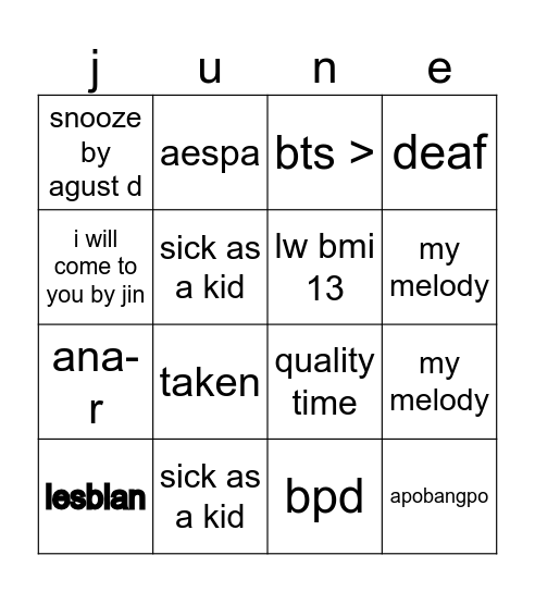 junie's bingo Card