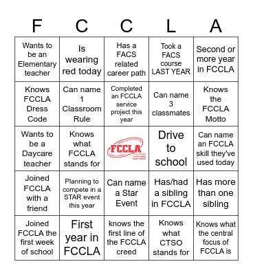 FCCLA Bingo Card