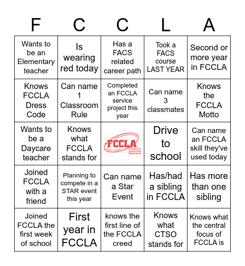 FCCLA Bingo Card