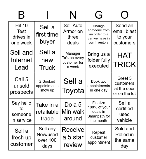 Sales Bingo Card