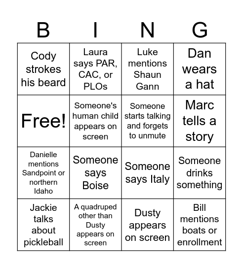 Marc's Zoom Party Bing(o) Bingo Card