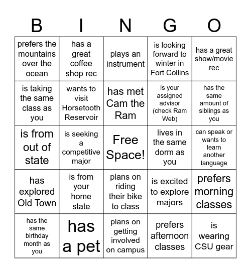Exploratory Studies Bingo Card