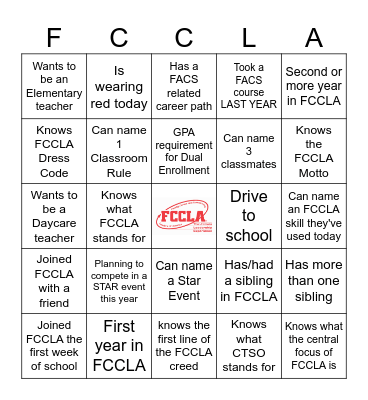 FCCLA Bingo Card