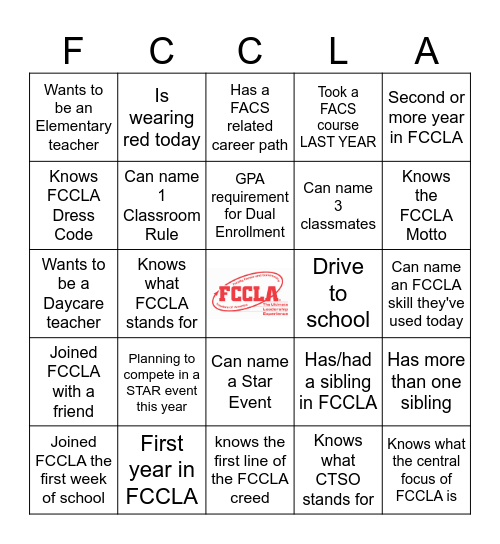 FCCLA Bingo Card