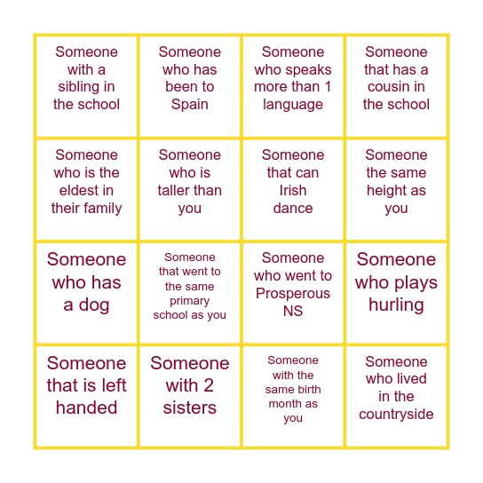 Classmate Bingo Card