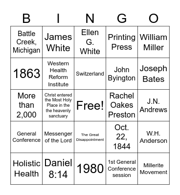 Adventist Heritage Bingo Card