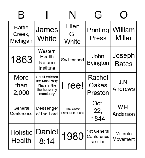 Adventist Heritage Bingo Card