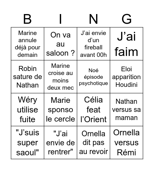 Les zinzins au 15 août Bingo Card