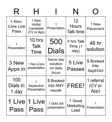 Rhino Bingo Card