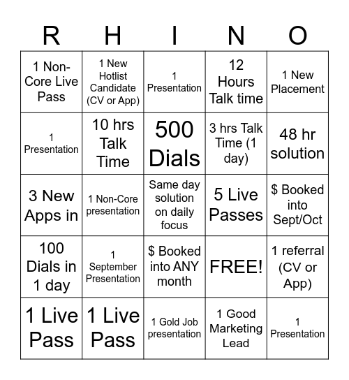Rhino Bingo Card
