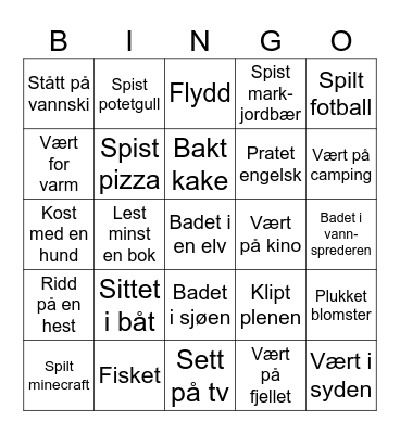 I sommer har jeg.. ++ Bingo Card