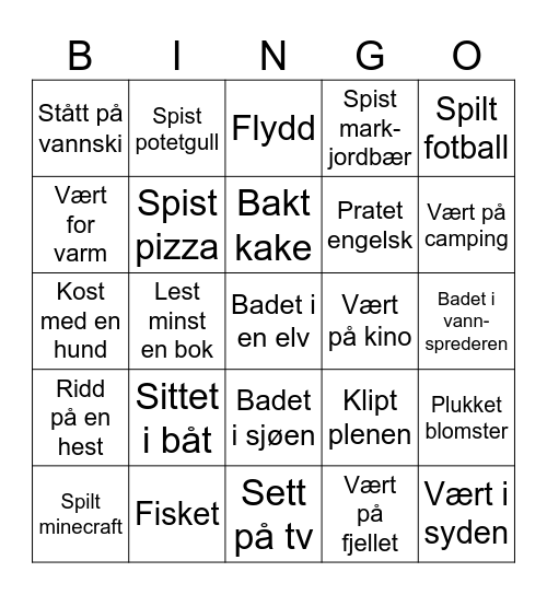 I sommer har jeg.. ++ Bingo Card