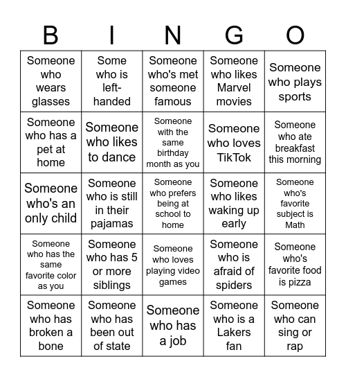 Human Bingo Card