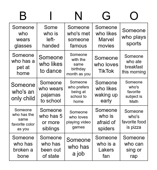 Human Bingo Card