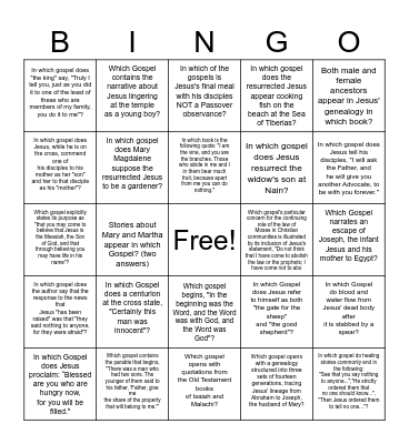 Gospel Bingo - Make your own call cards: Matthew, Mark, Luke, John Bingo Card