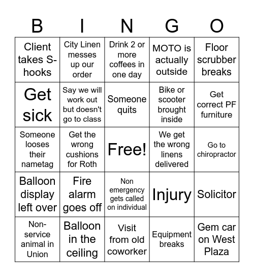 Fall Semester Bingo Card