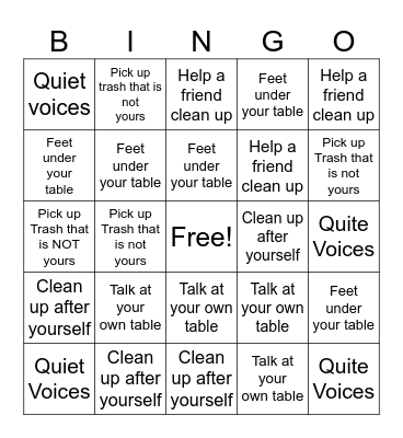 LUNCH TIME BINGO Card