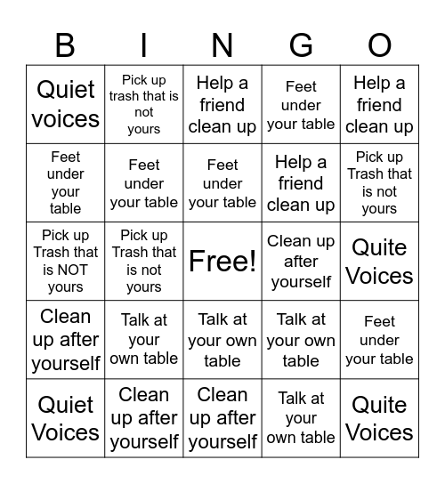 LUNCH TIME BINGO Card
