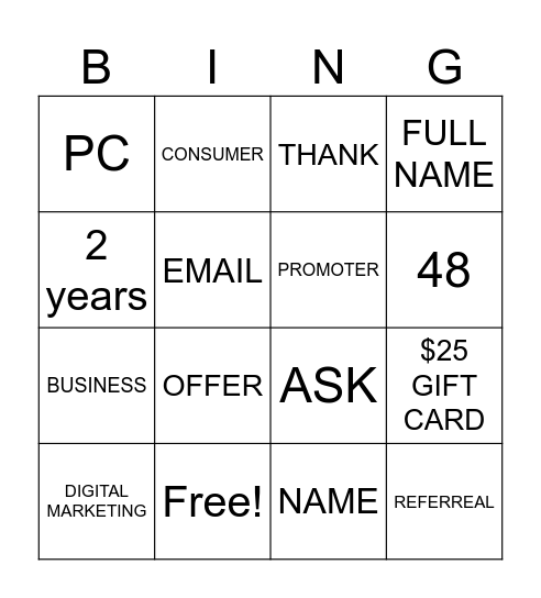 VELOCITY Bingo Card