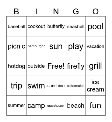 SUMMER WORDS Bingo Card