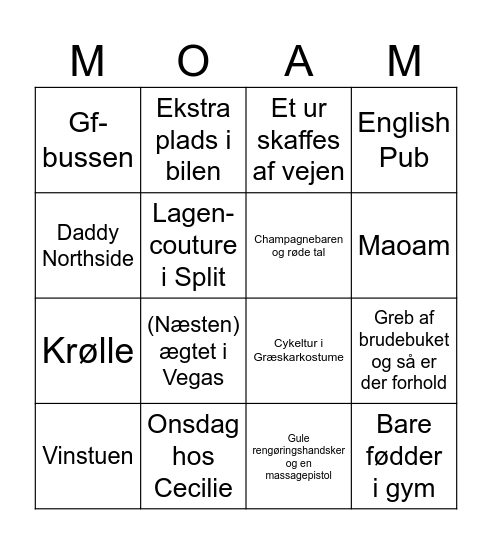 Marias musikbingo Card