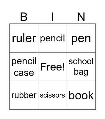 School items Bingo Card