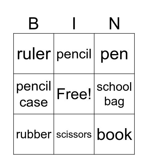 School items Bingo Card