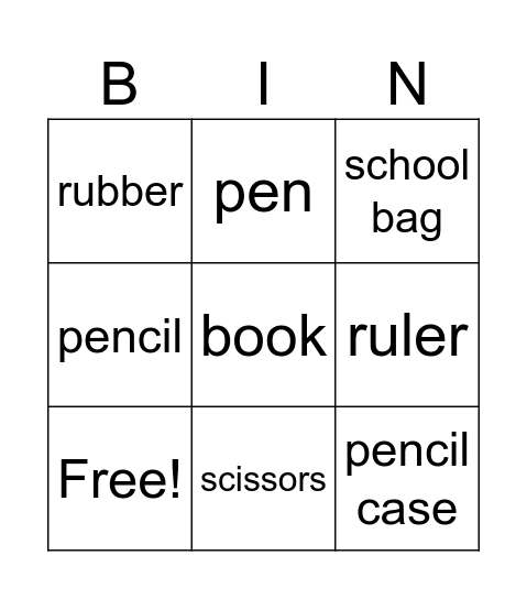 School items Bingo Card