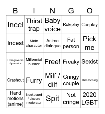Cringe Bingo Card