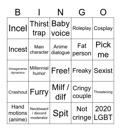 Cringe Bingo Card