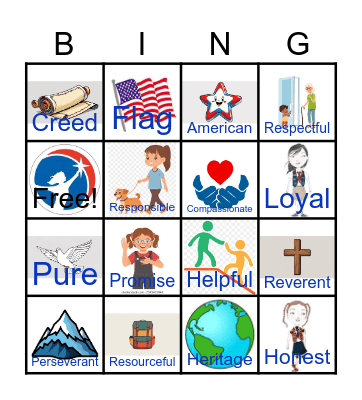 American Heritage Girls Creed Bingo Card
