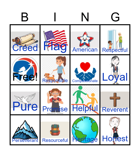 American Heritage Girls Creed Bingo Card