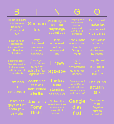 Episode 6 TADC prediction Bingo Card