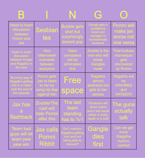 Episode 6 TADC prediction Bingo Card